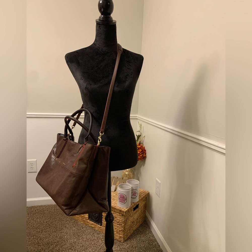 Pre-Loved Vintage Coach Large Borough Bag in Soft Brown Leather 16 1/2L 9W 10H
